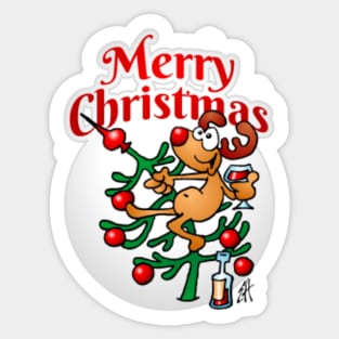 A reindeer in a Christmas tree - Merry Christmas Sticker
